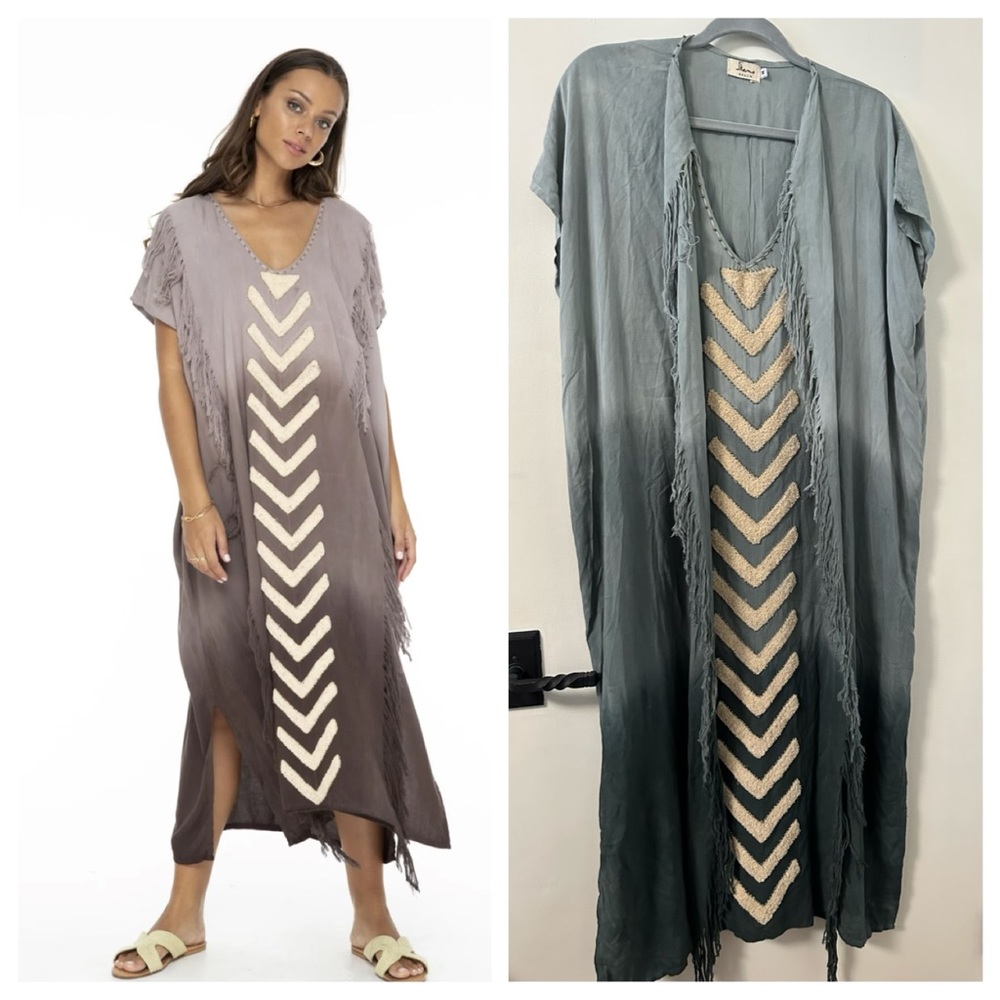 Skemo handmade Bahama Long Kaftan  - light green Dip Dye w/ Arrow Applique
